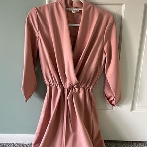 Pink v neck cinched waist dress sz S